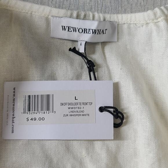 Weworewhat linen bell wrist  tie front linen cropped milkmaid top Size Large - Picture 6 of 9